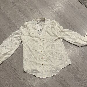 White Lace silk  Button-Up Blouse